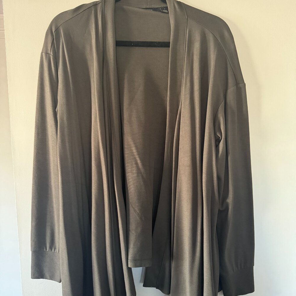 Halogen Women's open cardigan, army green, size L
